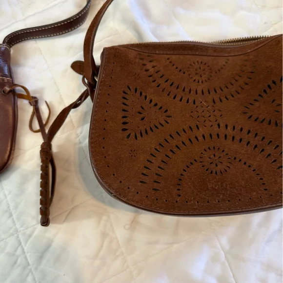 Polo by Ralph Lauren Chocolate Brown Suede Crossbody Bag with Cut Out  Design - Picture 3 of 5